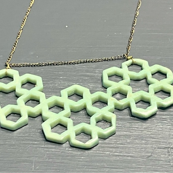 Jewelry - Green and Gold Geometric Necklace with Hexagon Design